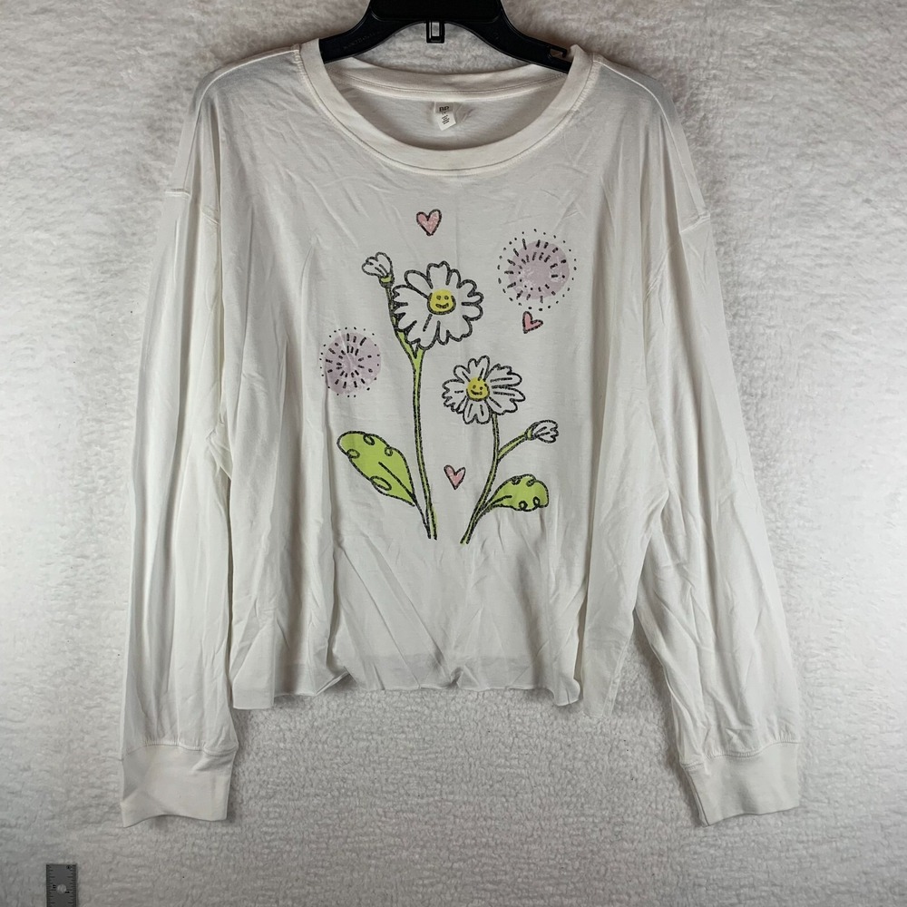 BP. Women's Plus Size Crop Top Long Sleeve White Tee Size 1X NWT‎ 6449